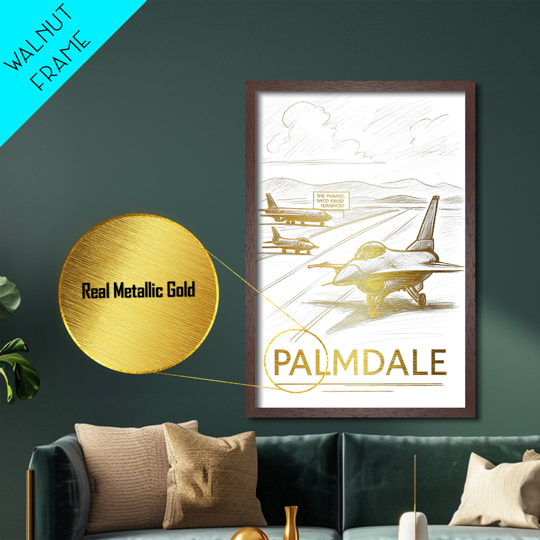 Palmdale California art, Metallic Gold Art, Housewarming Gift, Metal Art, Wood Framed Art, Newlywed Travel Gift, Honeymoon Gift