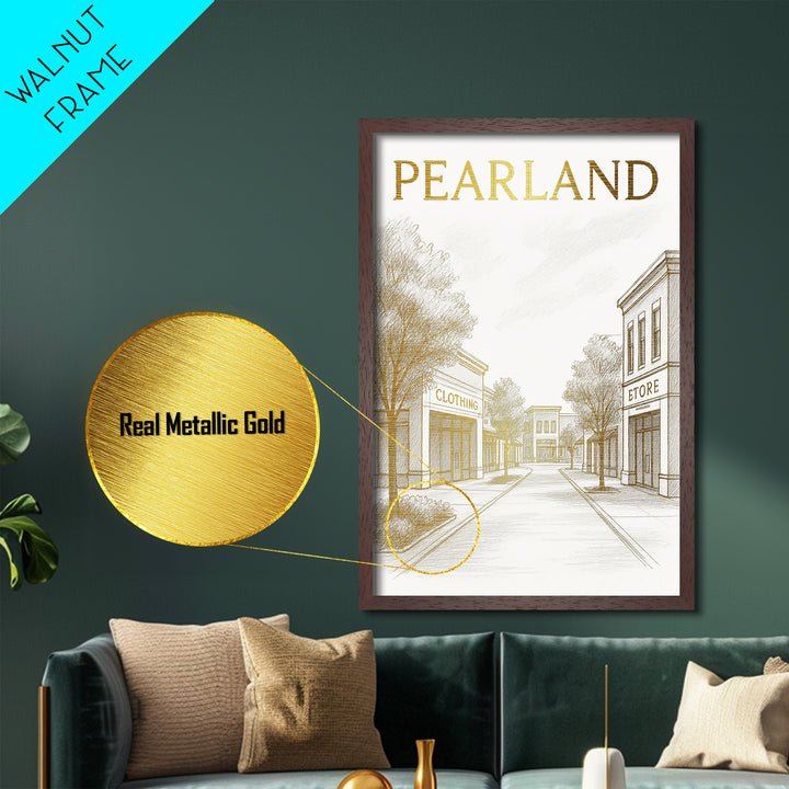 Pearland Texas travel, Metallic Gold Print, College Dorm Décor, Metal Art, Wood Framed Art, Graduation Travel Gift, Traveler Gift