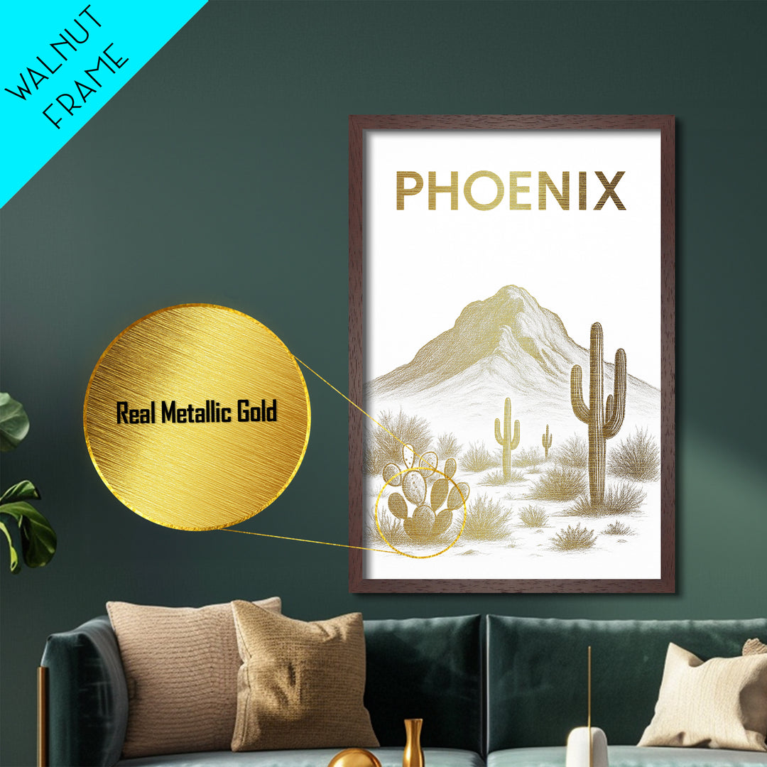Phoenix Arizona art, Metallic Gold Art, Best Friend Gifts, Metal Art, Wood Framed Art, Birthday Travel Gift, Destination Gift