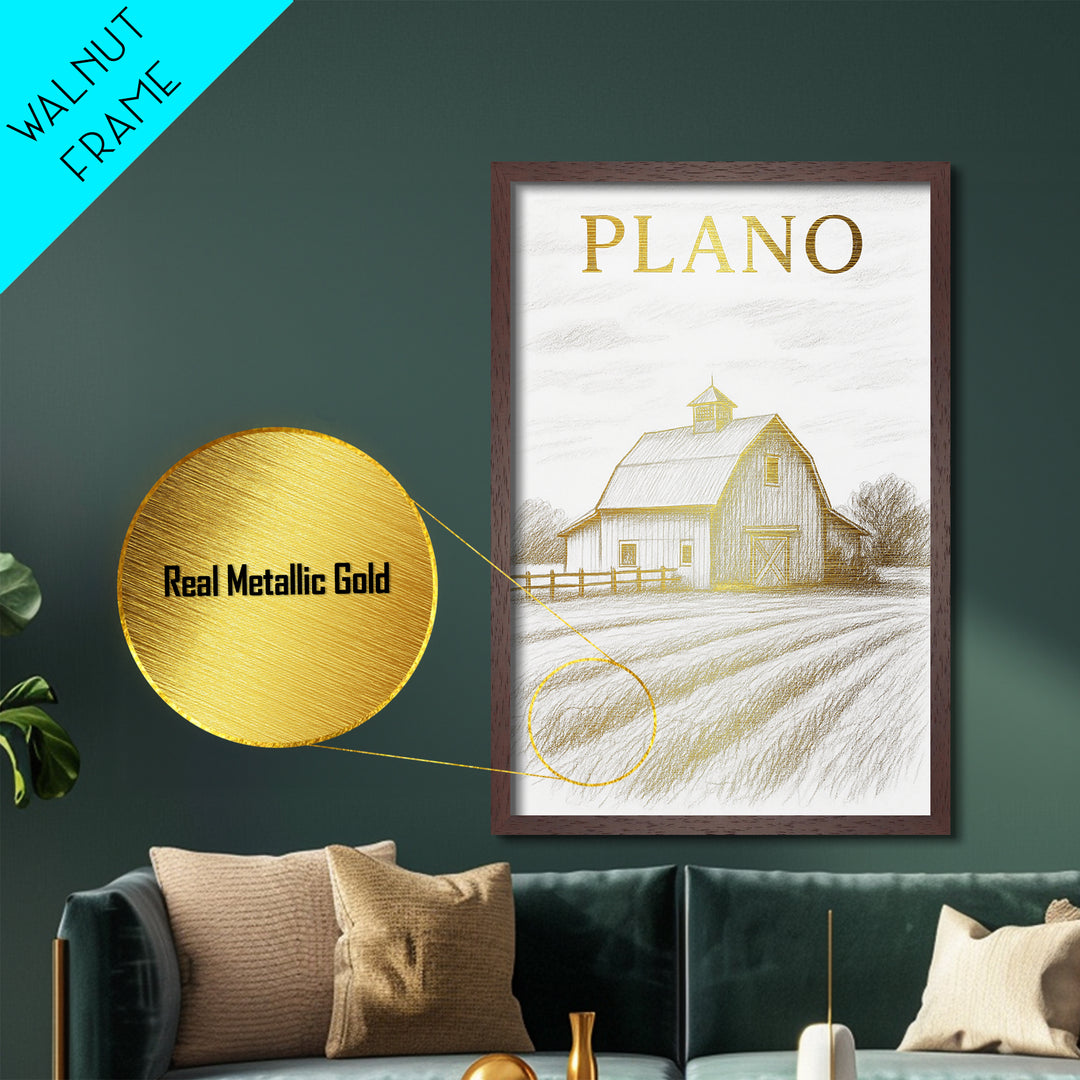 Plano Texas travel, Metallic Gold Print, Closing Gift, Metal Art, Wood Framed Art, Anniversary Travel Gift, Retirement Travel Gift