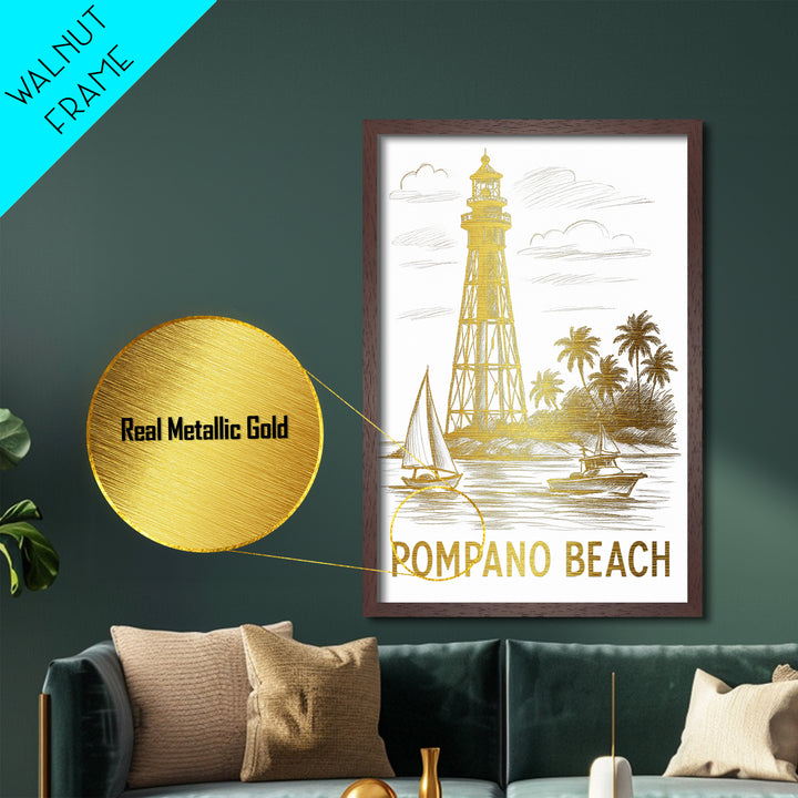 Pompano Beach Florida art, Metallic Gold Art, Modern House Art, Metal Art, Wood Framed Art, Graduation Travel Gift, Travel Gift