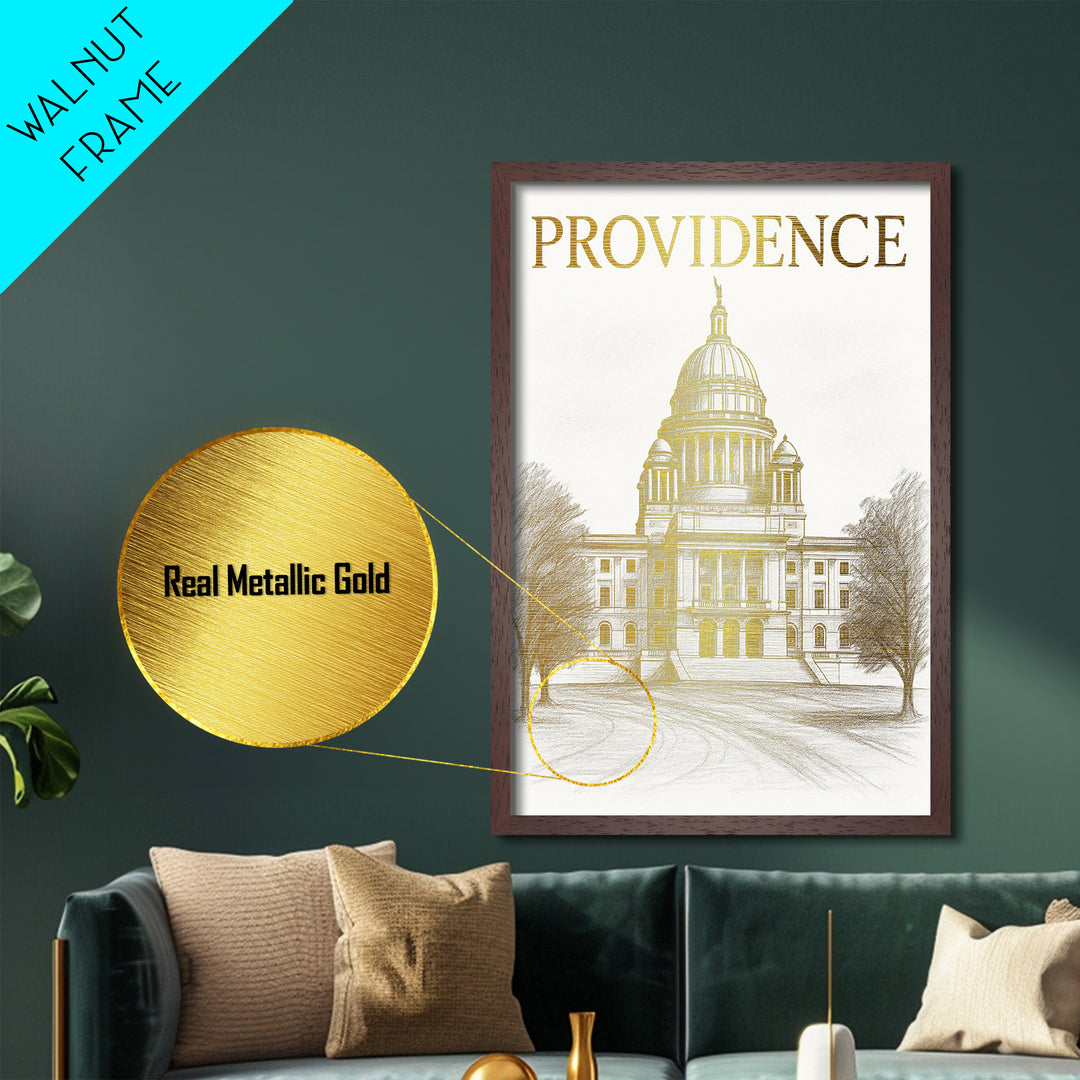 Providence Rhode Island travel, Metallic Gold Print, Closing Gift, Metal Art, Wood Framed Art, Anniversary Gift, Retirement Travel Gift