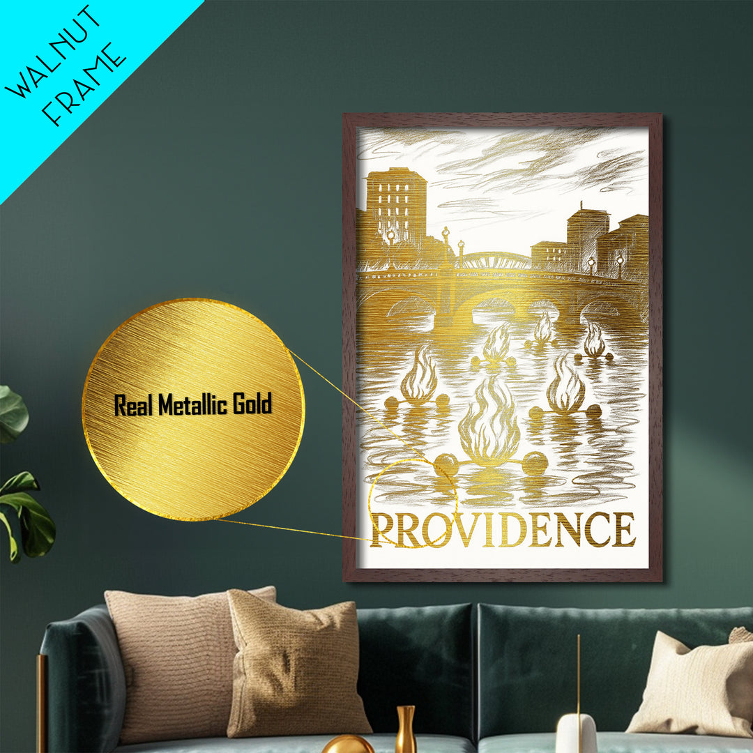 Providence Rhode Island art, Metallic Gold Art, Office Decor, Metal Art, Wood Framed Art, Graduation Travel Gift, Destination Gift