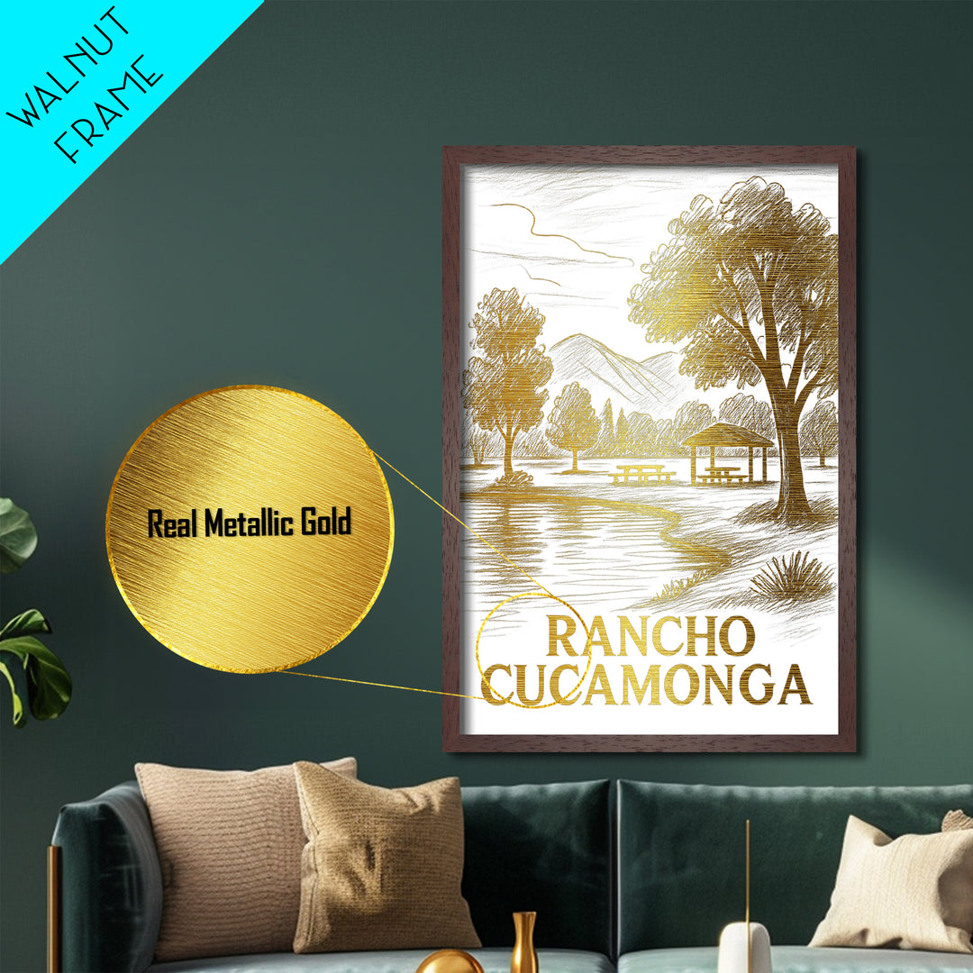 Rancho Cucamonga California art, Metallic Gold Art, Office Decor, Metal Art, Wood Framed Art, Graduation Travel Gift, Destination Gift