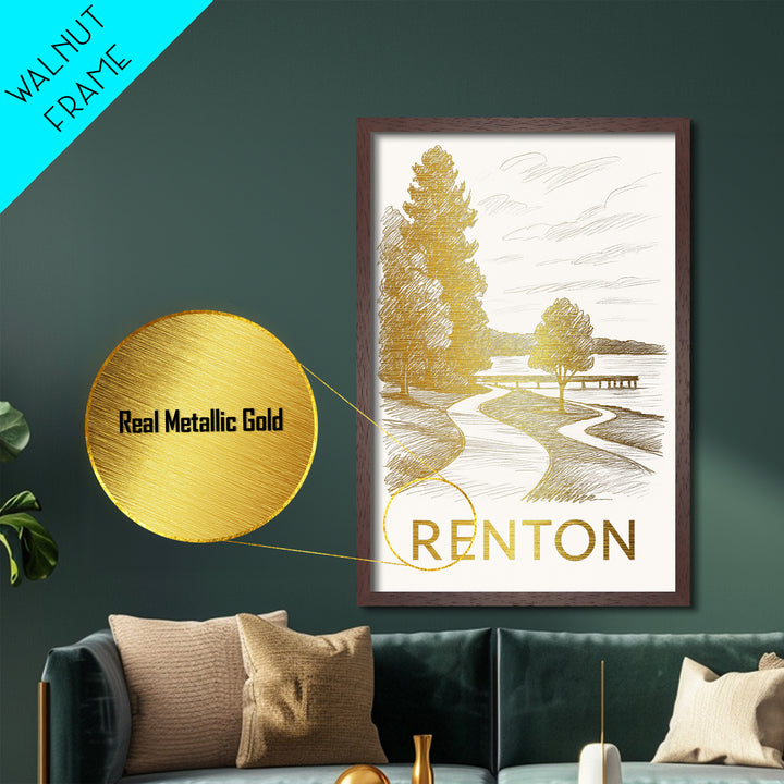 Renton Washington art, Metallic Gold Art, Modern House Art, Metal Art, Wood Framed Art, Graduation Travel Gift, Travel Gift