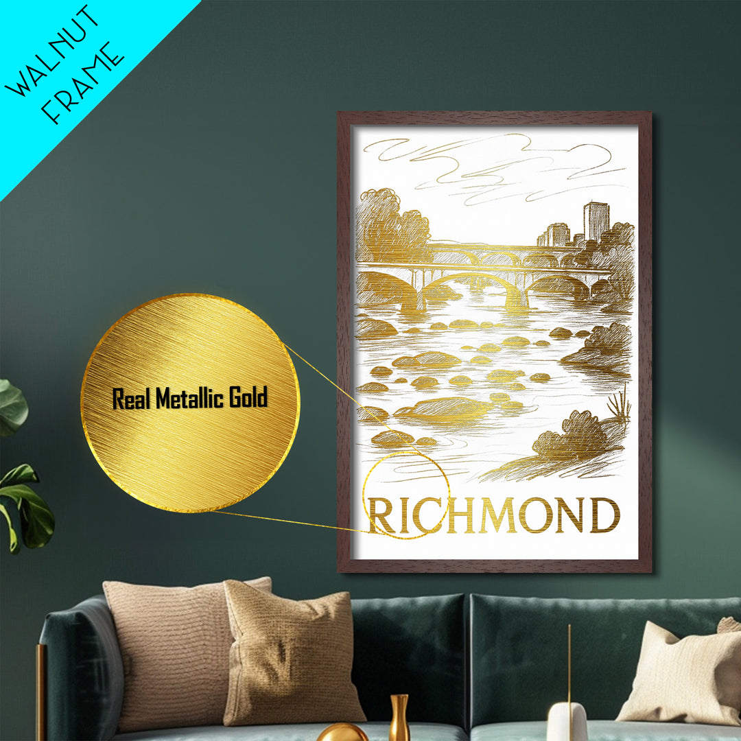 Richmond California travel, Metallic Gold Print, Modern House Art, Metal Art, Wood Framed Art, Wanderlust Gift, Travel Art Prints