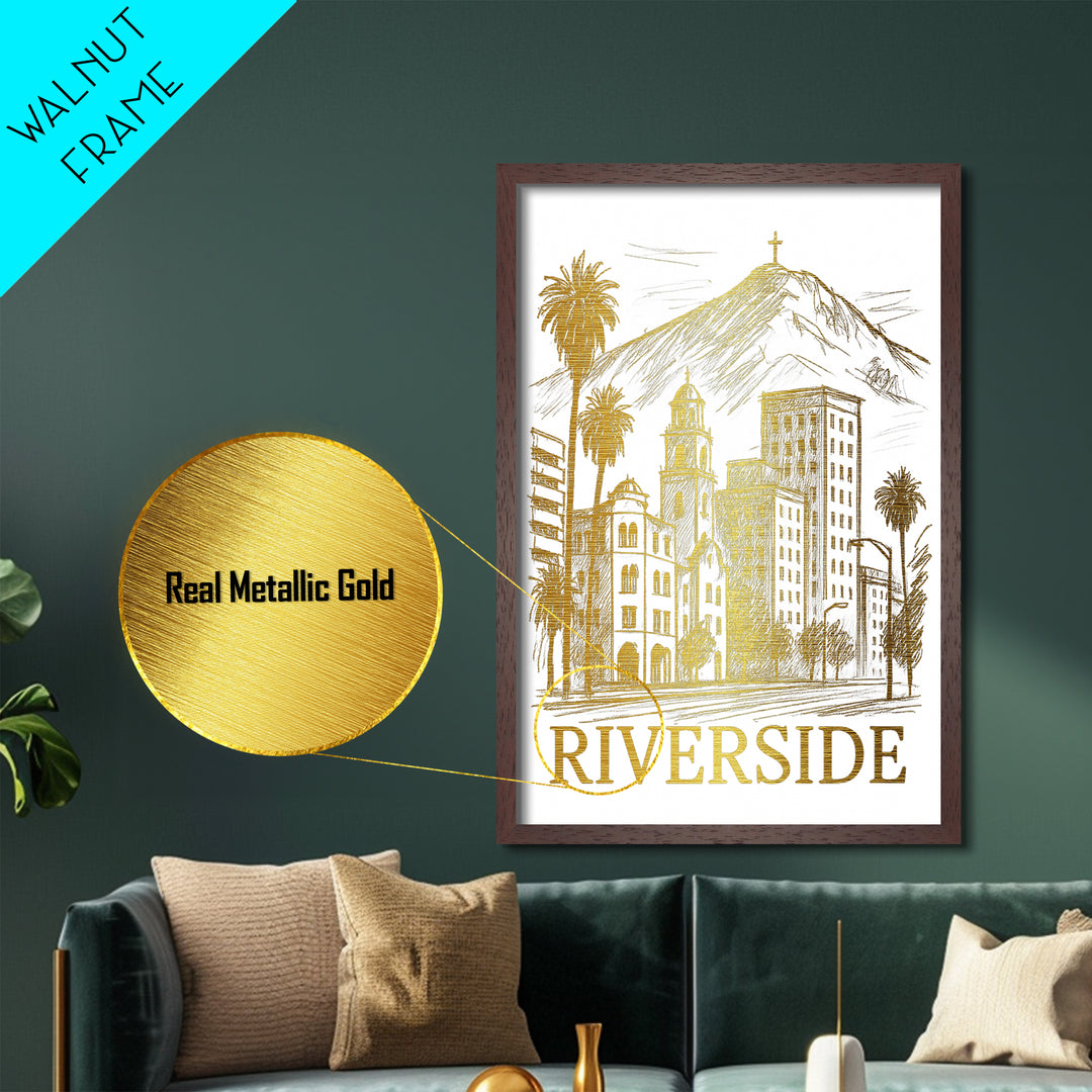 Riverside California art, Metallic Gold Art, Best Friend Gifts, Metal Art, Wood Framed Art, Birthday Travel Gift, Destination Gift