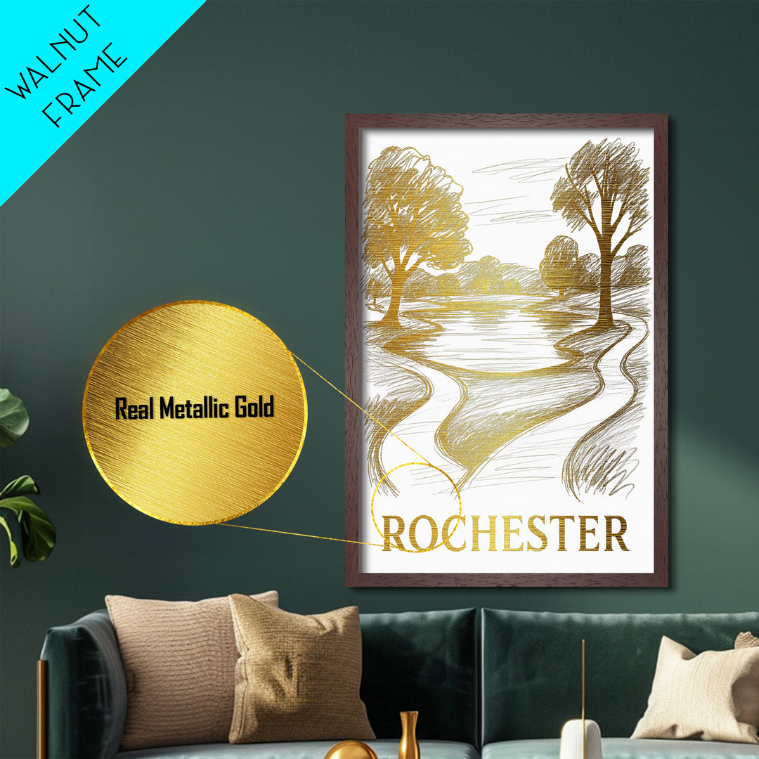 Rochester Minnesota travel, Metallic Gold Print, Closing Gift, Metal Art, Wood Framed Art, Anniversary Travel Gift, Retirement Gift
