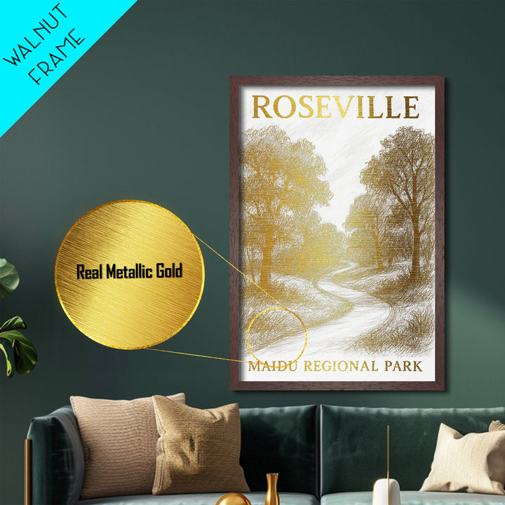 Roseville California travel, Metallic Gold Print, Modern House Art, Metal Art, Wood Framed Art, Traveler Gift, Destination Gift