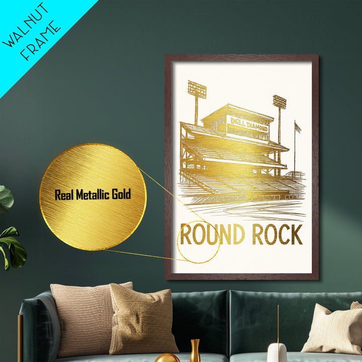 Round Rock Texas art, Metallic Gold Art, Best Friend Gifts, Metal Art, Wood Framed Art, Birthday Travel Gift, Destination Gift