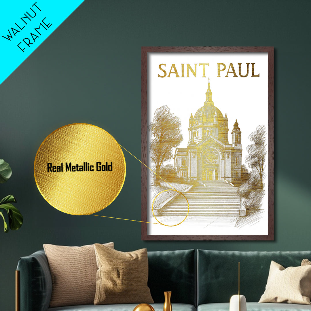 Saint Paul Minnesota travel, Metallic Gold Print, Closing Gift, Metal Art, Wood Framed Art, Anniversary Travel Gift, Retirement Gift