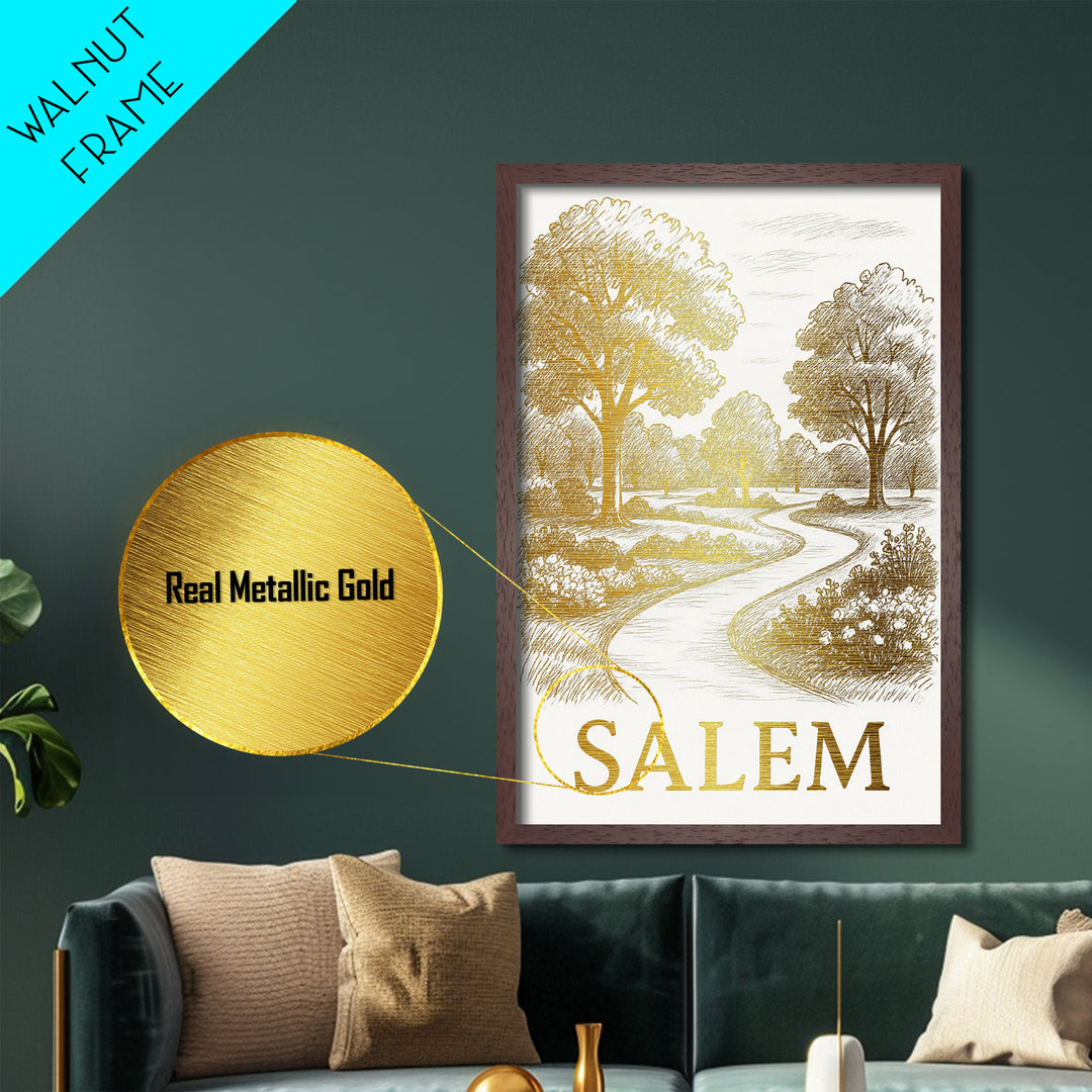 Salem Oregon art, Metallic Gold Art, Travel Art Prints, Metal Art, Wood Framed Art, Adventure Lover Gift, Traveler Gift