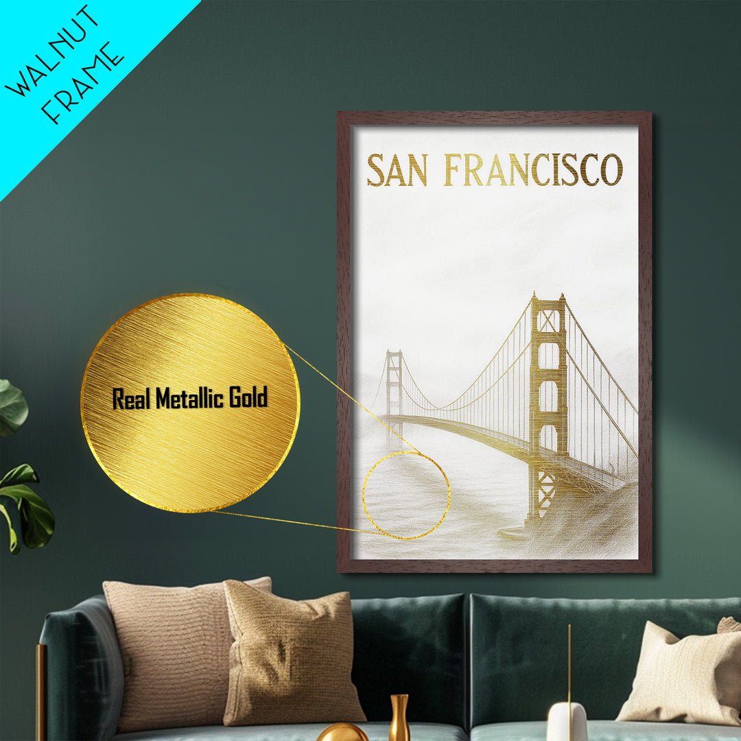 San Francisco California art, Metallic Gold Art, Best Friend Gifts, Metal Art, Wood Framed Art, Birthday Travel Gift, Destination Gift