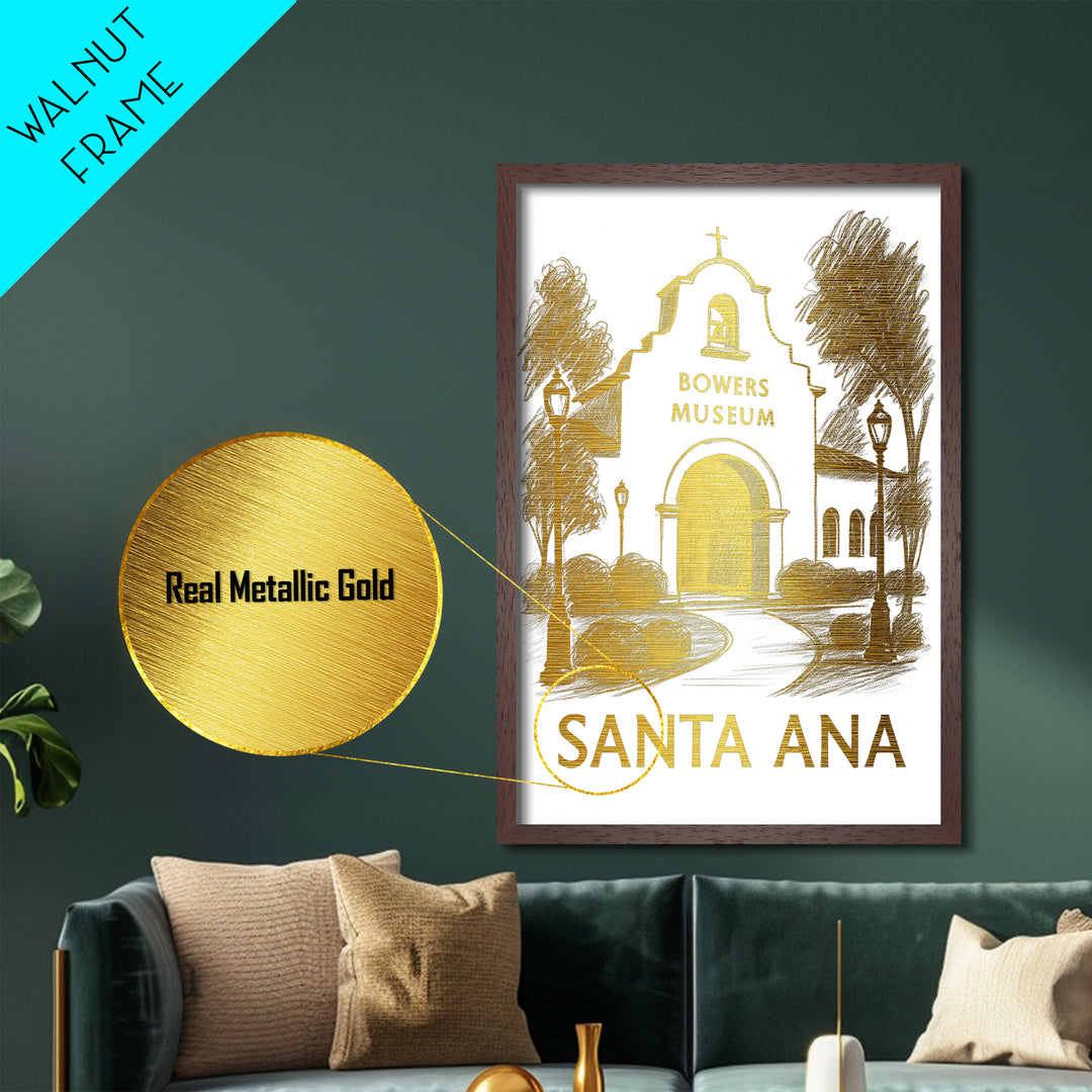 Santa Ana California art, Metallic Gold Art, Modern House Art, Metal Art, Wood Framed Art, Graduation Travel Gift, Travel Gift