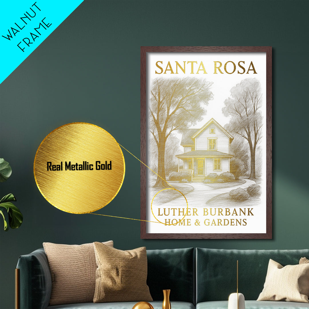 Santa Rosa California travel, Metallic Gold Art, Travel Art Prints, Metal Art, Wood Framed Art, Adventure Lover Gift, Traveler Gift