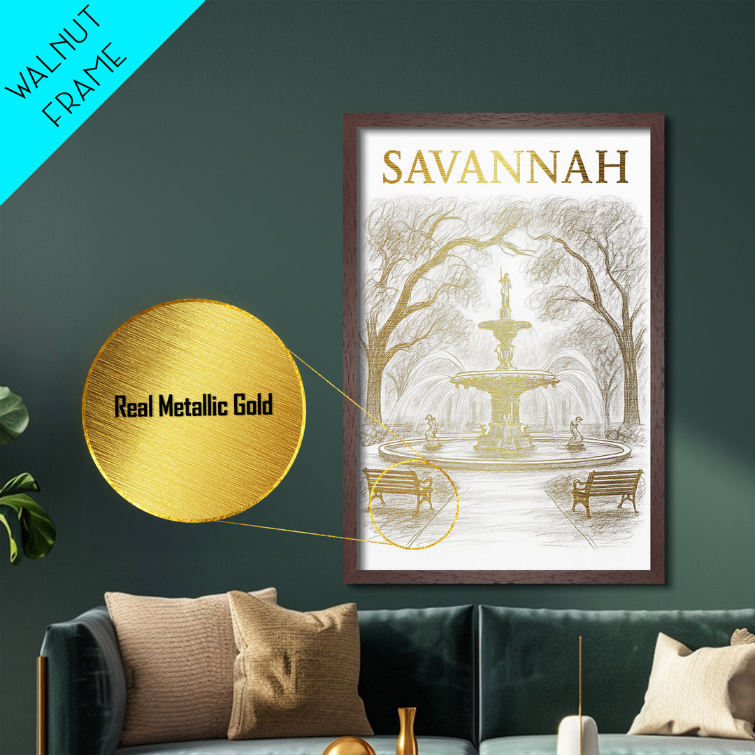 Savannah Georgia travel, Metallic Gold Art, Modern House Art, Metal Art, Wood Framed Art, Graduation Travel Gift, Travel Gift