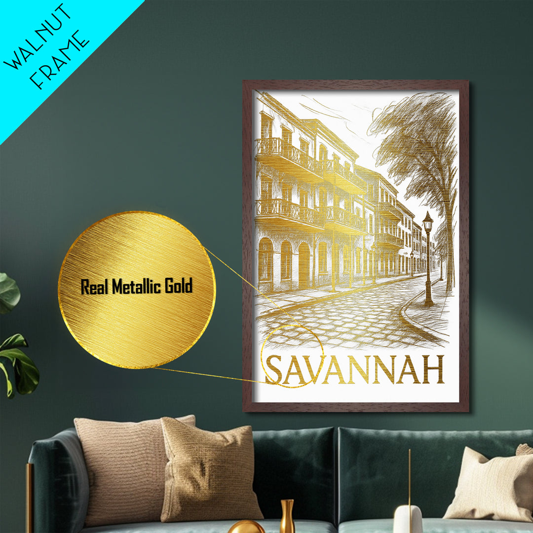 Savannah Georgia art, Metallic Gold Print, College Dorm Décor, Metal Art, Wood Framed Art, Graduation Travel Gift, Traveler Gift