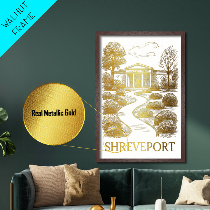 Shreveport Louisiana art, Metallic Gold Art, Travel Art Prints, Metal Art, Wood Framed Art, Adventure Lover Gift, Traveler Gift