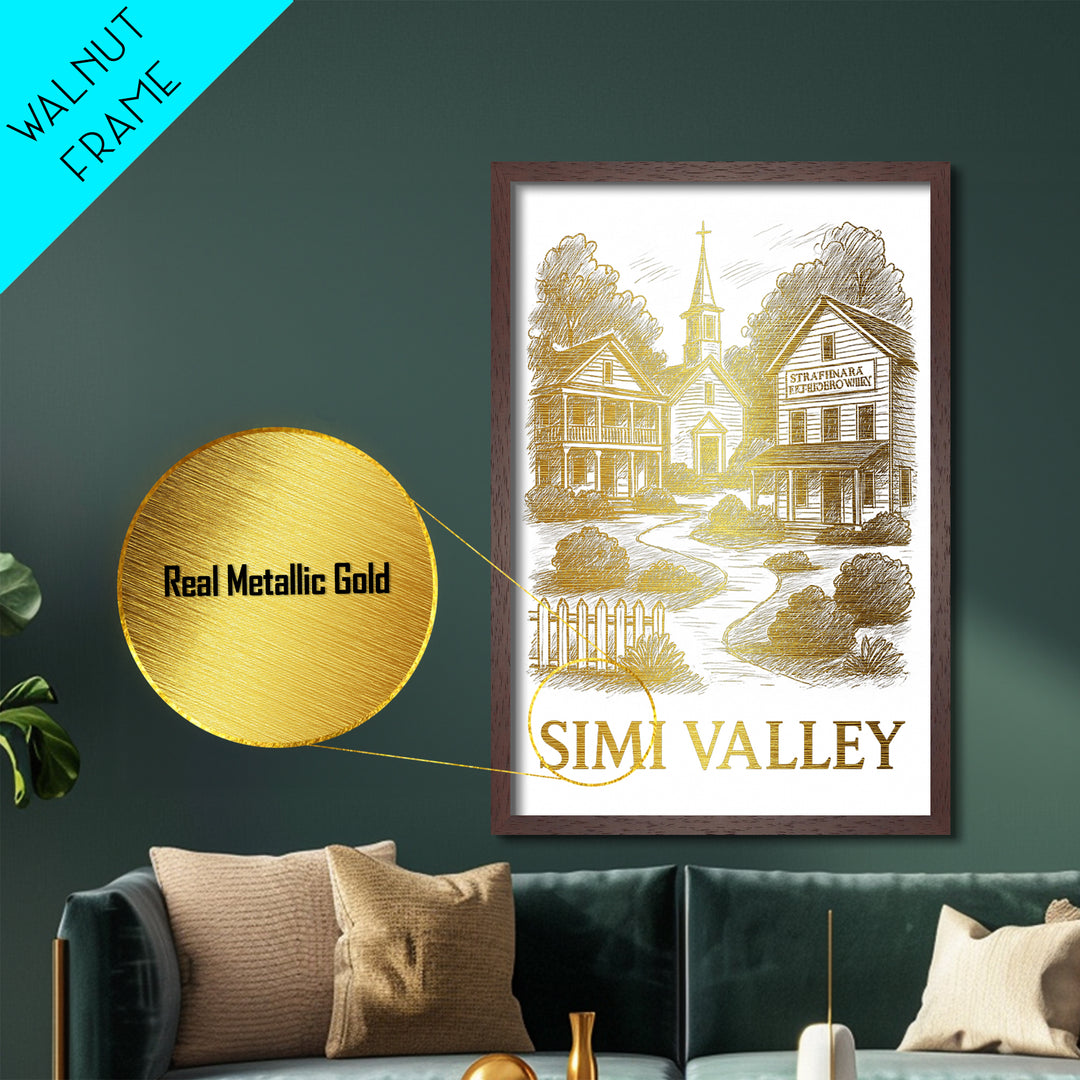 Simi Valley California art, Metallic Gold Art, Modern House Art, Metal Art, Wood Framed Art, Graduation Travel Gift, Travel Gift