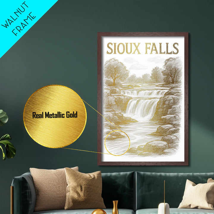 Sioux Falls South Dakota travel, Metallic Gold Print, College Dorm Décor, Metal Art, Wood Framed Art, Graduation Travel Gift, Traveler Gift