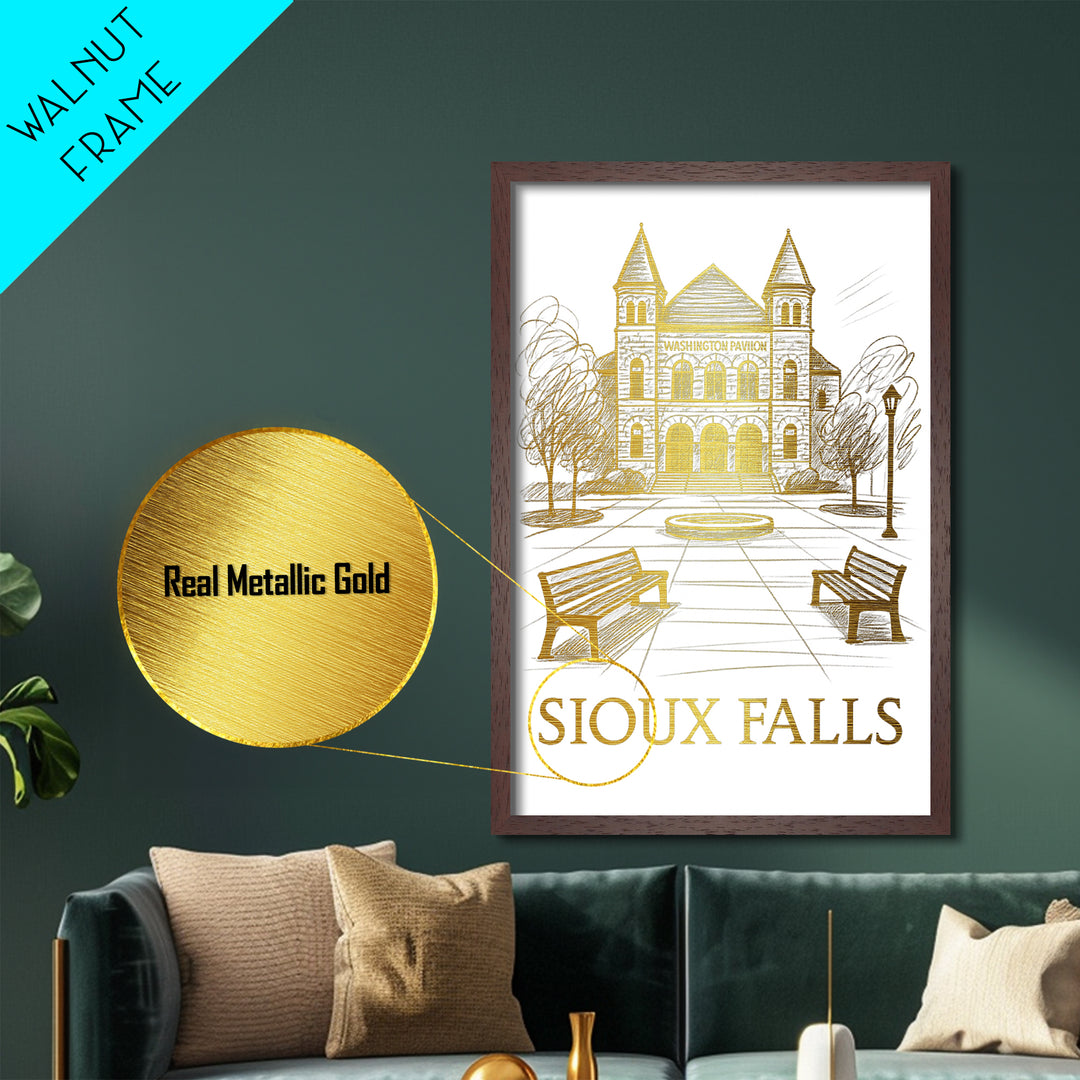 Sioux Falls South Dakota art, Metallic Gold Art, Best Friend Gifts, Metal Art, Wood Framed Art, Birthday Travel Gift, Destination Gift