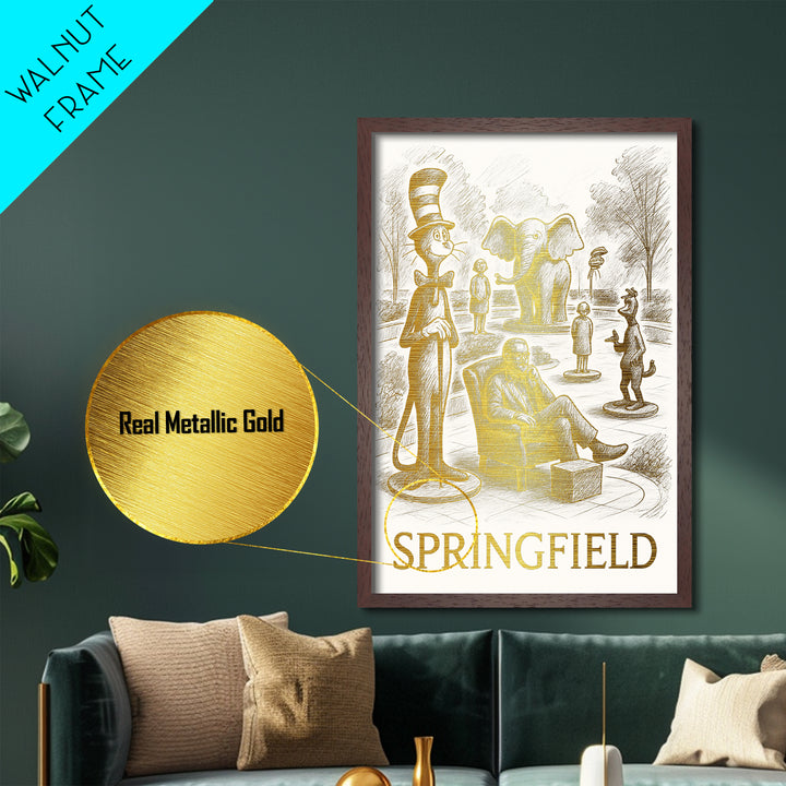 Springfield Missouri travel, Metallic Gold Print, Closing Gift, Metal Art, Wood Framed Art, Anniversary Travel Gift, Retirement Gift