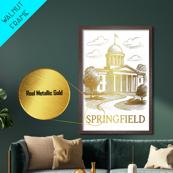 Springfield Oregon art, Metallic Gold Art, Travel Art Prints, Metal Art, Wood Framed Art, Adventure Lover Gift, Wanderlust Wall Decor