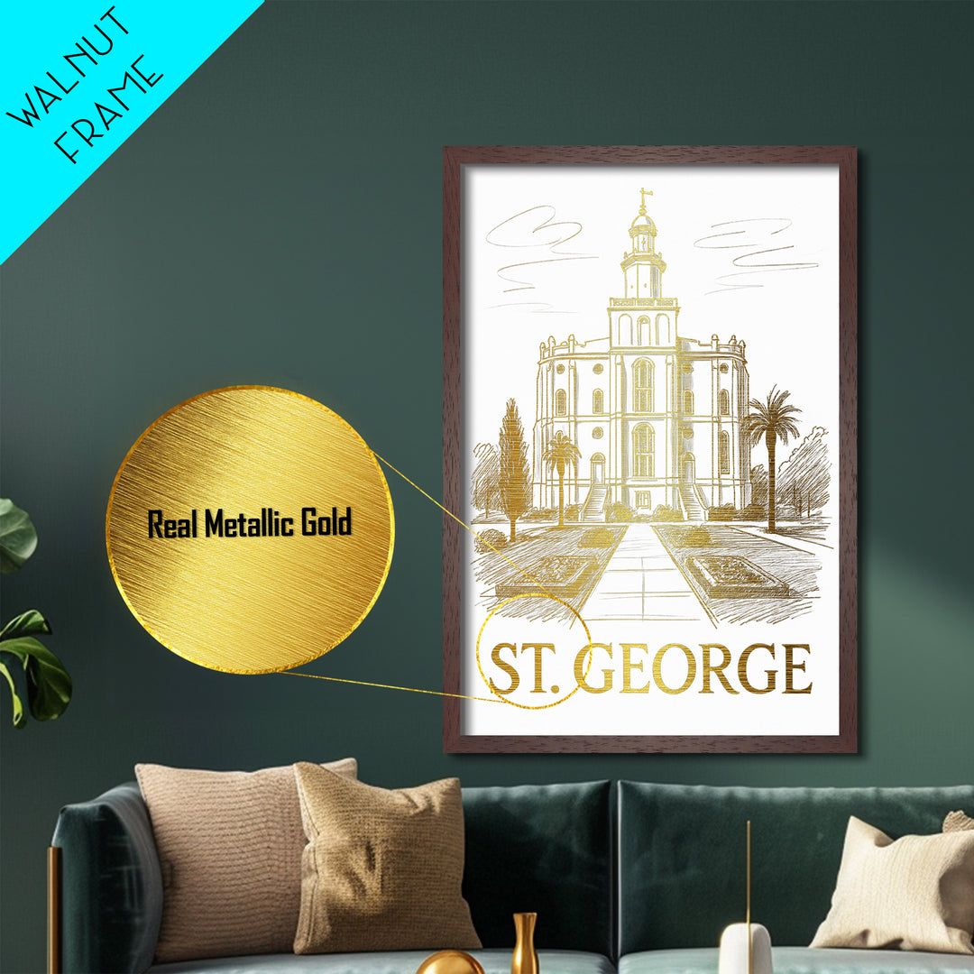 St. George Utah art, Metallic Gold Art, Housewarming Gift, Metal Art, Wood Framed Art, Newlywed Travel Gift, Honeymoon Gift