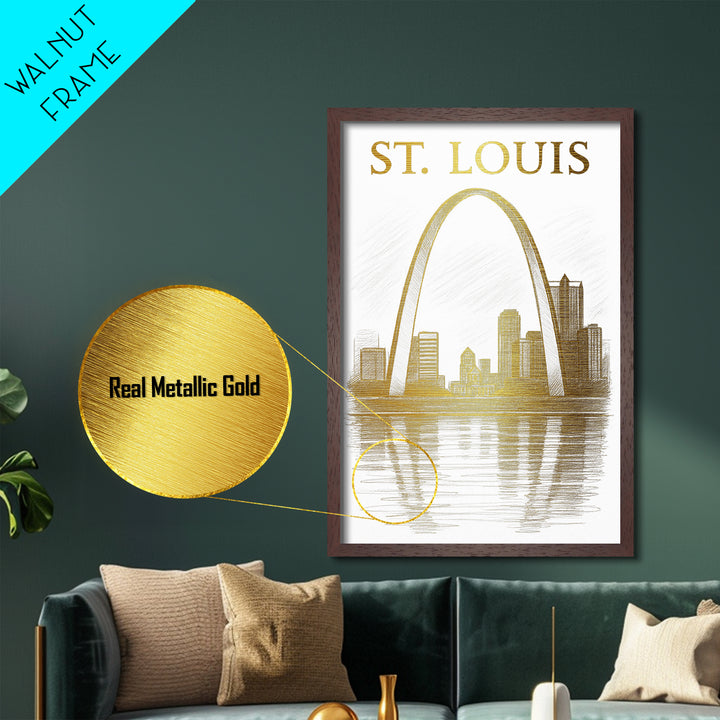 St. Louis Missouri travel, Metallic Gold Print, Closing Gift, Metal Art, Wood Framed Art, Anniversary Travel Gift, Retirement Gift