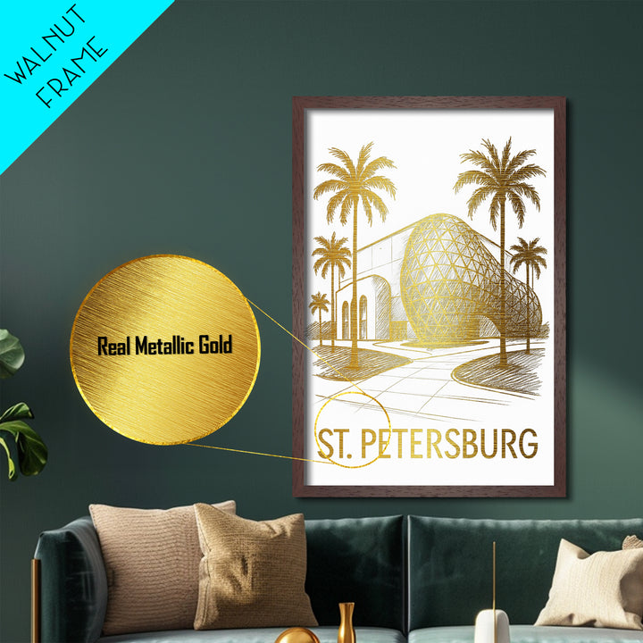 St. Petersburg Florida art, Metallic Gold Art, Modern House Art, Metal Art, Wood Framed Art, Graduation Travel Gift, Travel Gift
