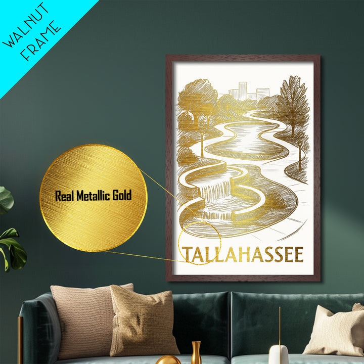 Tallahassee Florida art, Metallic Gold Art, Best Friend Gifts, Metal Art, Wood Framed Art, Birthday Travel Gift, Destination Gift