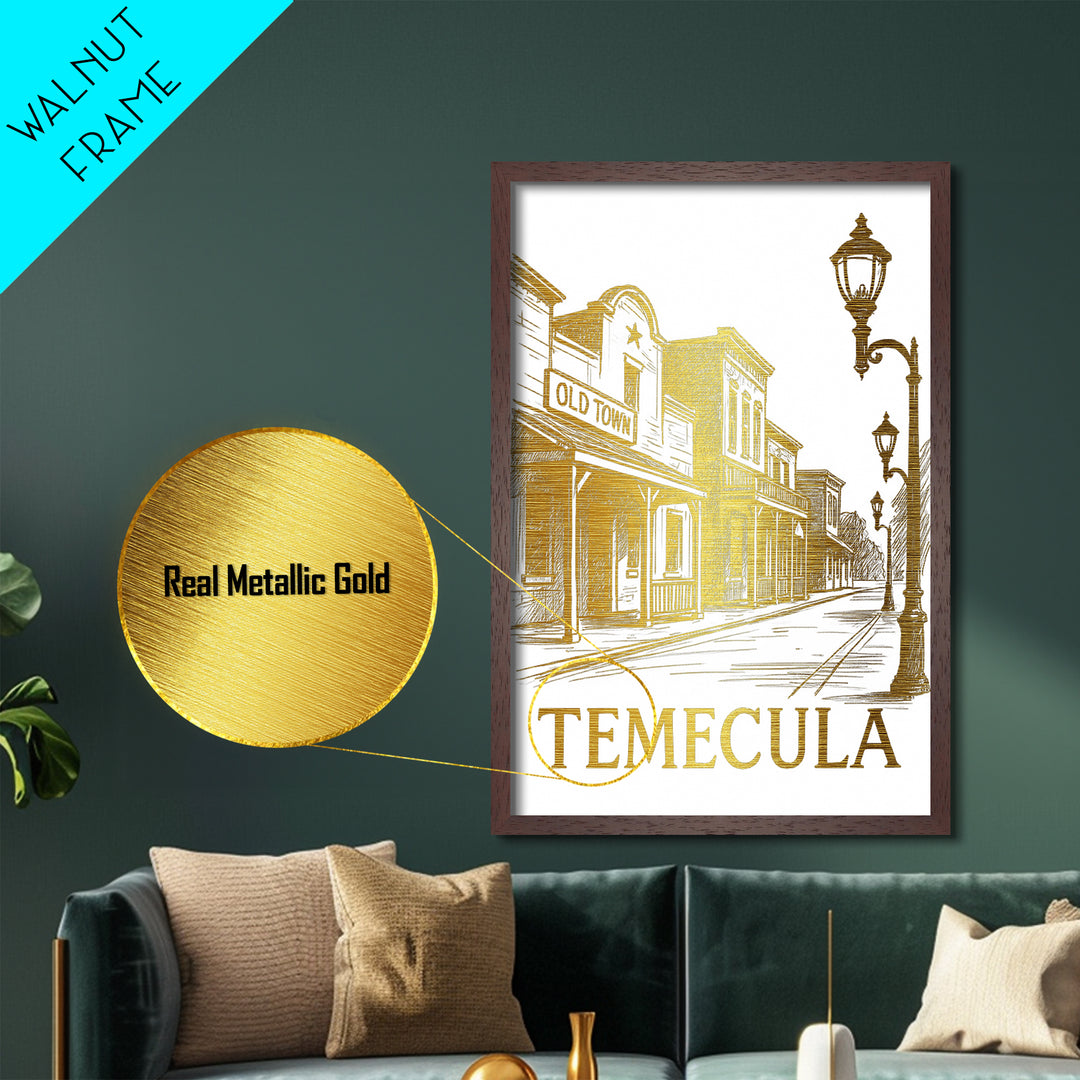 Temecula California art, Metallic Gold Art, Office Decor, Metal Art, Wood Framed Art, Graduation Travel Gift, Destination Gift