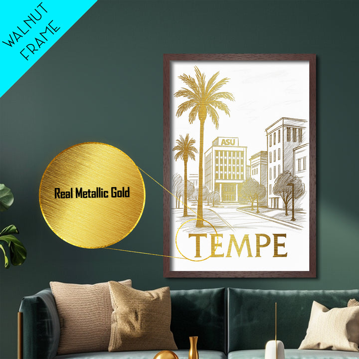 Tempe Arizona art, Metallic Gold Art, Travel Art Prints, Metal Art, Wood Framed Art, Adventure Lover Gift, Traveler Gift