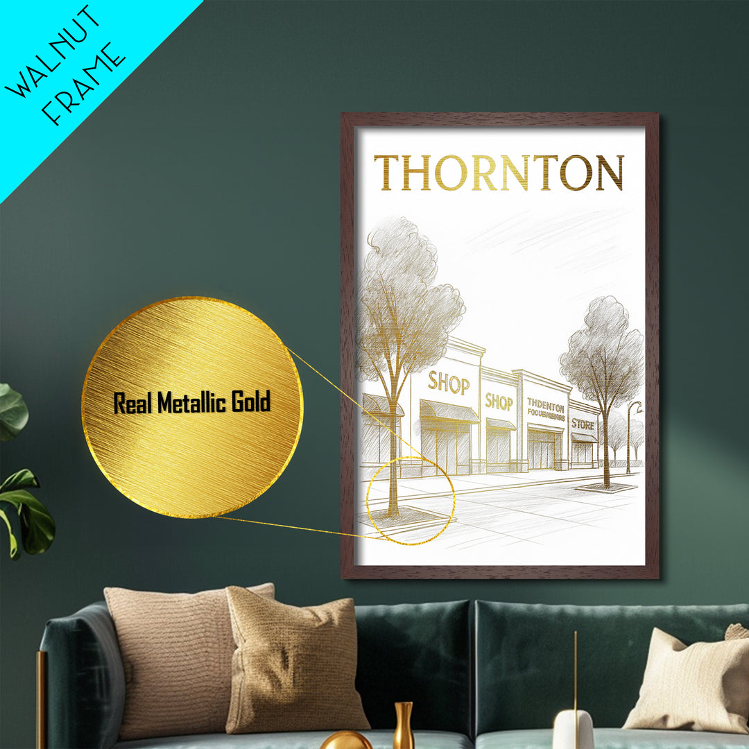 Thornton Colorado travel, Metallic Gold Print, Modern House Art, Metal Art, Wood Framed Art, Graduation Travel Gift, Destination Gift