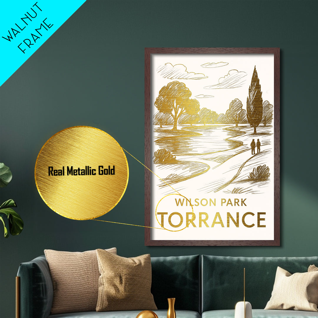 Torrance California travel, Metallic Gold Print, Modern House Art, Metal Art, Wood Framed Art, Wanderlust Gift, Travel Art Prints