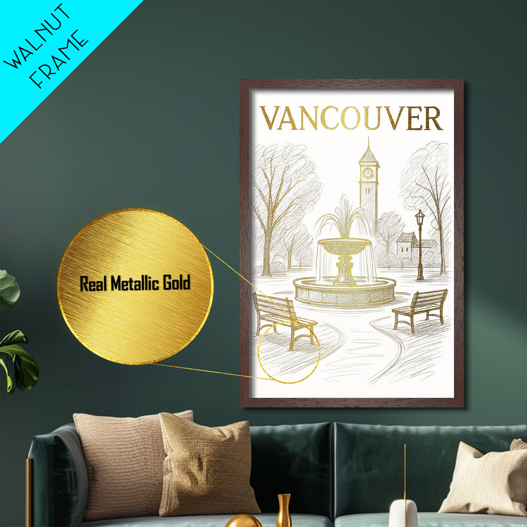 Vancouver Washington travel, Metallic Gold Print, Wood Framed Art, Metal Art, College Dorm Décor, Metallic Gold Print