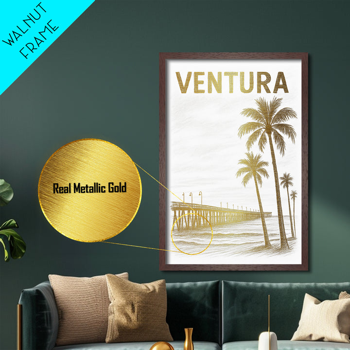 Ventura California travel, Metallic Gold Print, Wood Framed Art, Metal Art, Modern Wall Art, Metallic Gold Print, Modern Art