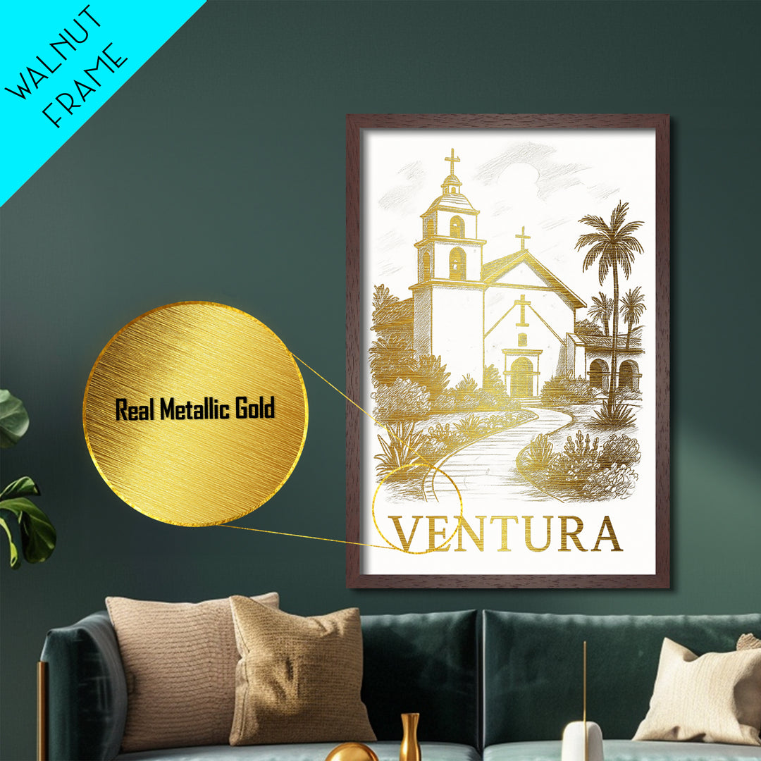 Ventura California art, Metallic Gold Art, Wood Framed Art, Metal Art, Housewarming Gift, Metallic Gold Art, Living Room Art