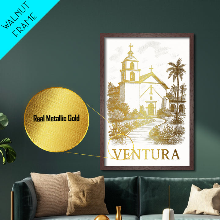 Ventura California art, Metallic Gold Art, Wood Framed Art, Metal Art, Housewarming Gift, Metallic Gold Art, Living Room Art