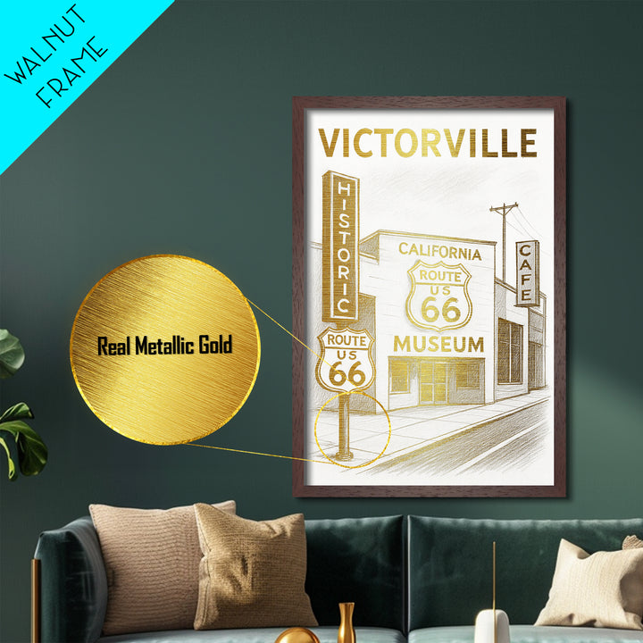 Victorville California travel, Metallic Gold Print, Wood Framed Art, Metal Art, Closing Gift, Metallic Gold Print, Modern Art