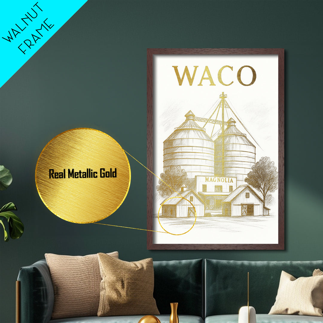 Waco Texas travel, Metallic Gold Print, Wood Framed Art, Metal Art, College Dorm Décor, Metallic Gold Print, Modern Wall Art