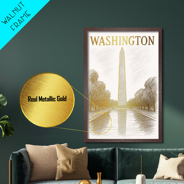 Washington District of Columbia travel, Metallic Gold Print, Wood Framed Art, Metal Art, Closing Gift, Metallic Gold Print