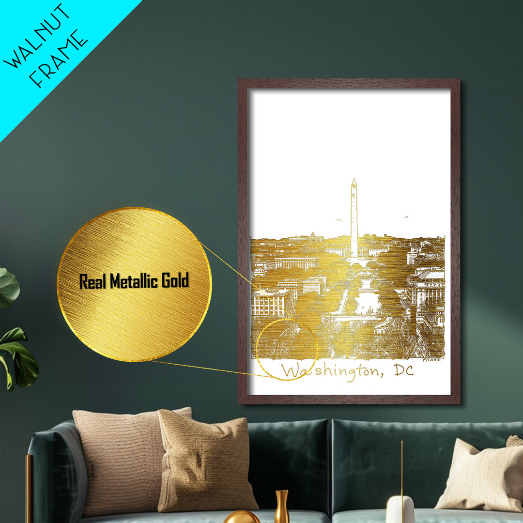 Washington DC travel, Metallic Gold Print, Wood Framed Art, Metal Art, Modern Wall Art, Metallic Gold Print, Best Friend Gift