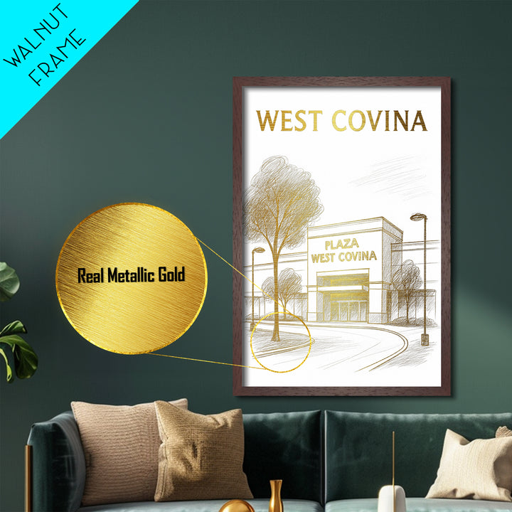 West Covina California travel, Metallic Gold Print, Wood Framed Art, Metal Art, Modern House Art, Metallic Gold Print