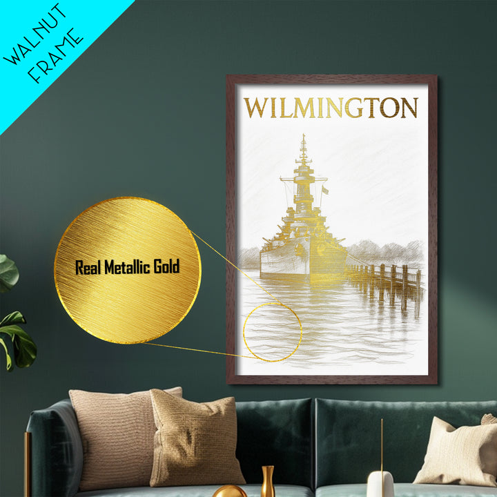 Wilmington North Carolina travel, Metallic Gold Print, Wood Framed Art, Metal Art, Modern Wall Art, Metallic Gold Print