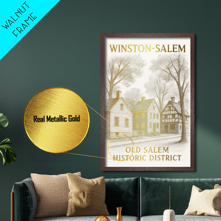 Winston Salem North Carolina travel, Metallic Gold Print, Wood Framed Art, Metal Art, Closing Gift, Metallic Gold Print