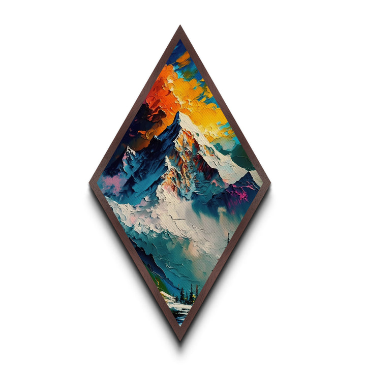 Himalayas Painting Print, Diamond Shaped Wall Art, Canvas Texture Art Print, Travel Decor, Traveler Gift Idea, Mountain Painting