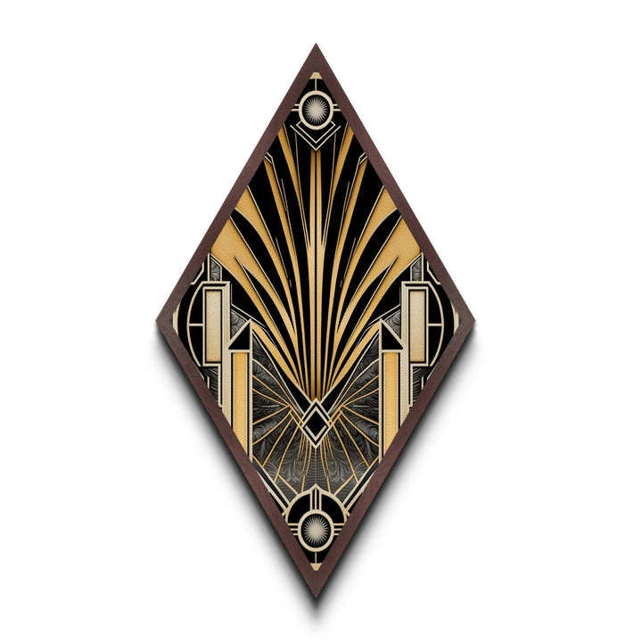 Diamond Shaped Art Deco Wall Art | Framed Canvas Textured Art Print | Gold & Green Art | Midcentury Modern | Office Decor
