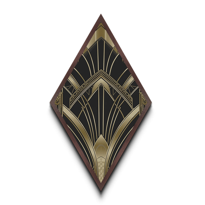 Deco Luxe Geometry – Diamond Shaped Canvas Embossed Print in black gold palette, glamorous geometric luxury art deco wall decor accent piece