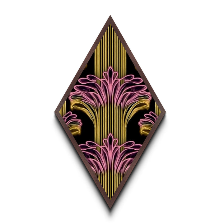 Deco Bloom Burst Diamond Shaped Canvas Textured Print, Retro Pink and Gold Wall Art, Art Deco Botanical Fan Accent Home Decor